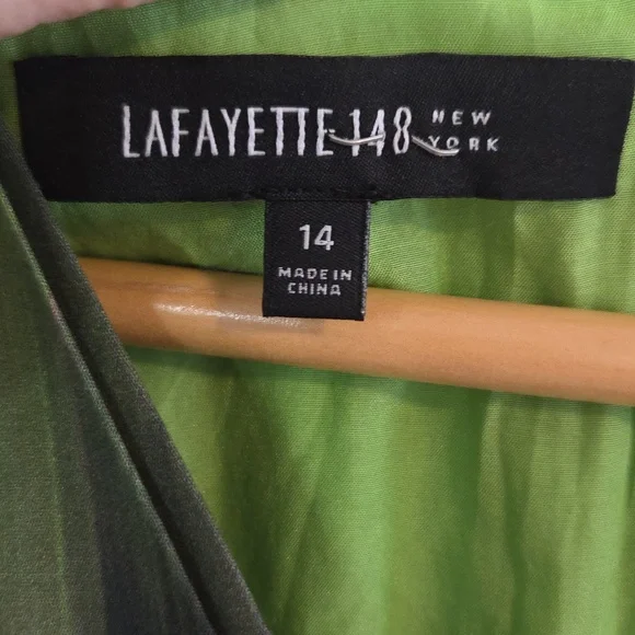 Lafayette 148 watercolour cotton wrap waist sheath dress Sz 14 - Picture 6 of 8